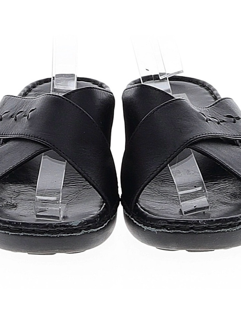 Josef Seibel Black Leather Wedge Slide Sandals